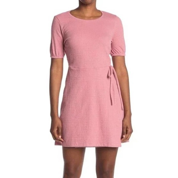 Madewell Crosshatch Faux-Wrap Mini Dress Weathered Berry Pink Size XS NWT - Picture 1 of 9